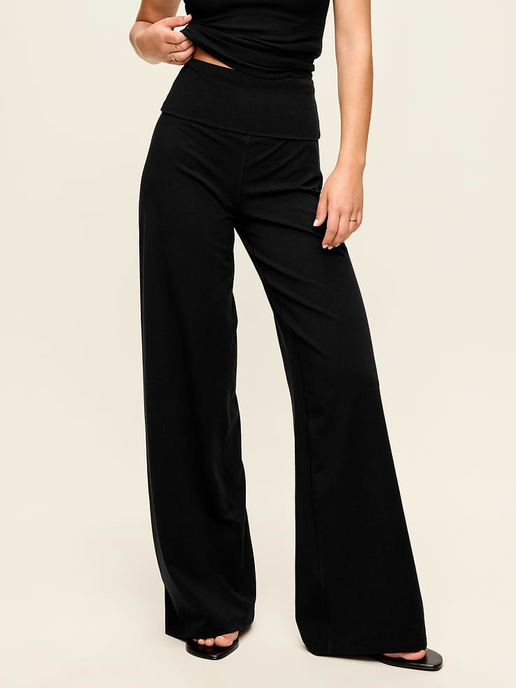 Image number 1 showing, High-Waisted PowerChill Fold-Over Wide-Leg Pants