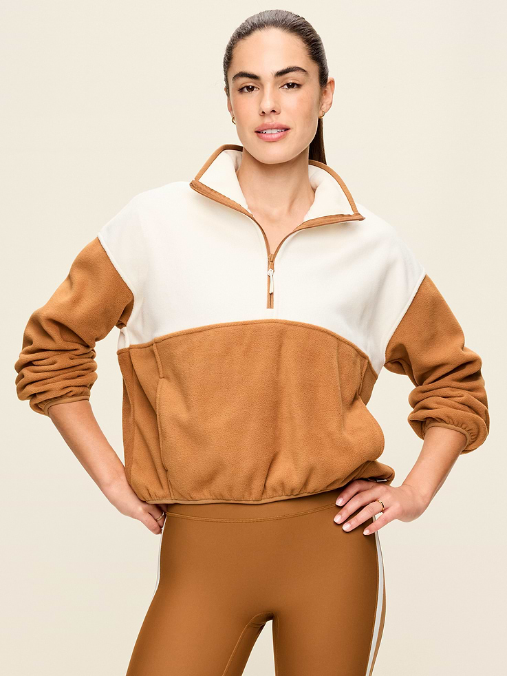 Image number 3 showing, Oversized Half-Zip Cropped Fleece Sweatshirt
