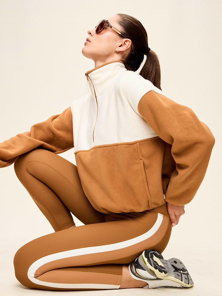 Image number 1 showing, Oversized Half-Zip Cropped Fleece Sweatshirt