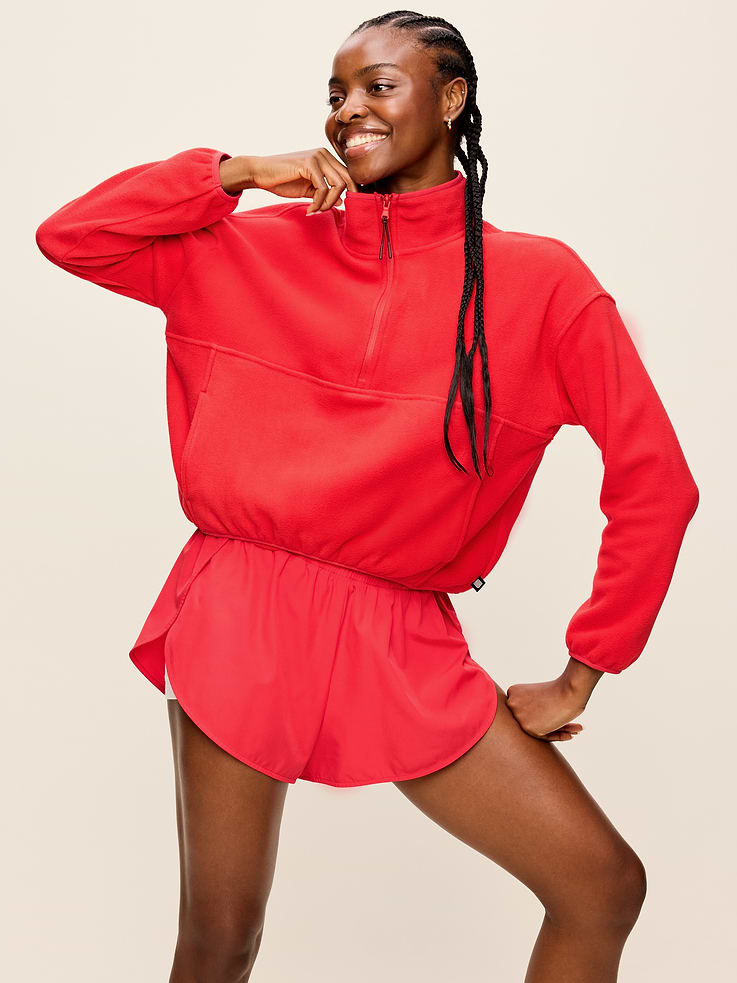 Image number 3 showing, Oversized Half-Zip Cropped Fleece Sweatshirt