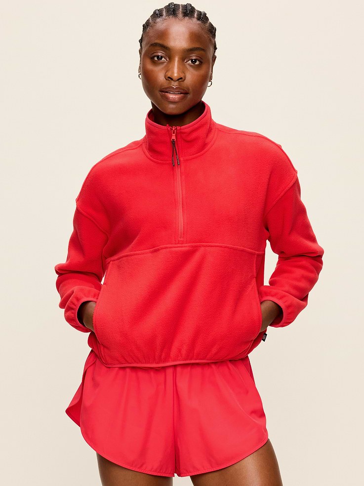 Image number 1 showing, Oversized Half-Zip Cropped Fleece Sweatshirt