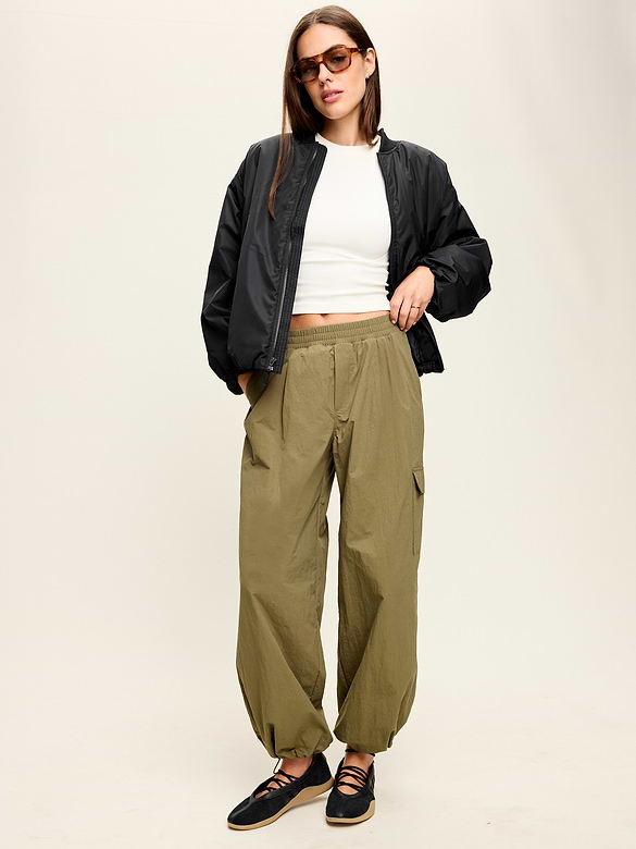 Water-Resistant Oversized Bubble-Hem Zip Bomber Jacket