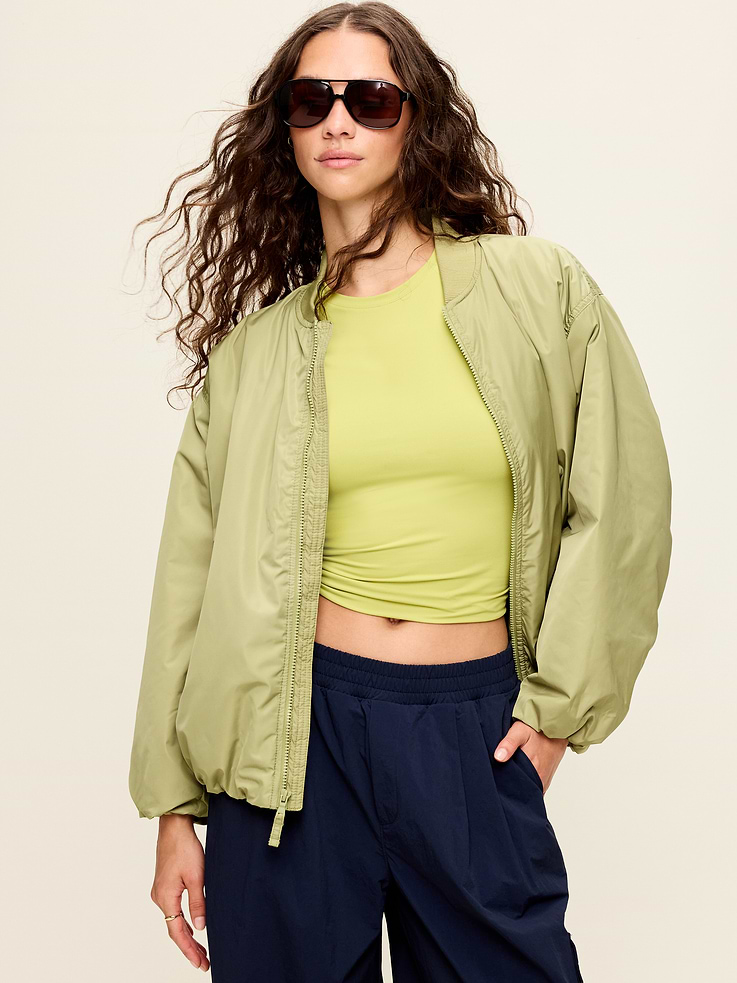 Image number 1 showing, Water-Resistant Oversized Bubble-Hem Zip Bomber Jacket