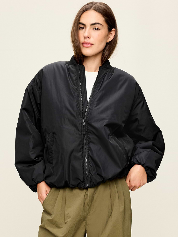 Image number 1 showing, Water-Resistant Oversized Bubble-Hem Zip Bomber Jacket