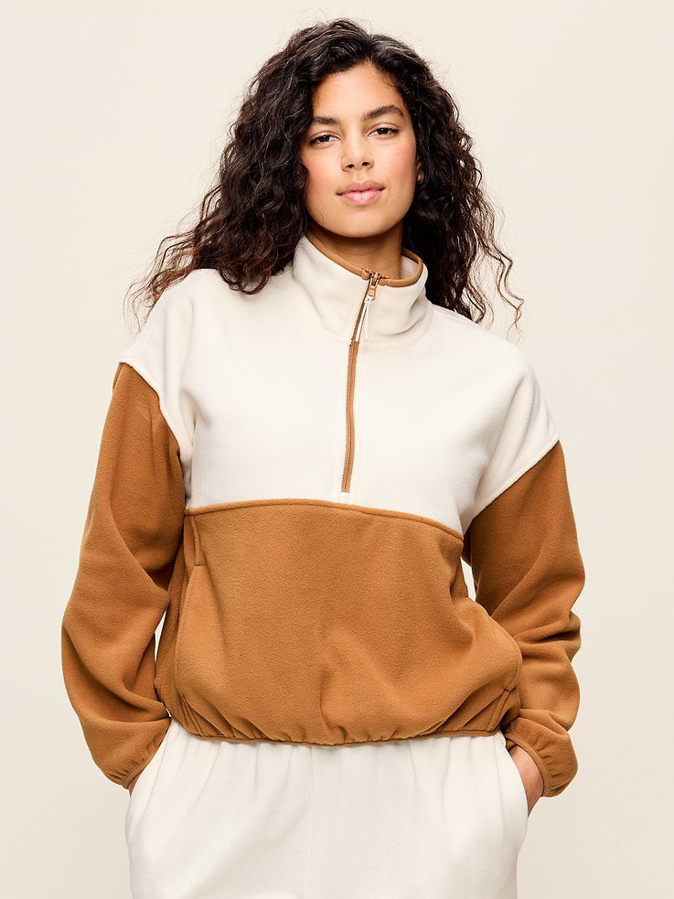 Image number 5 showing, Oversized Half-Zip Cropped Fleece Sweatshirt