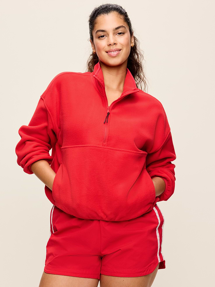 Image number 5 showing, Oversized Half-Zip Cropped Fleece Sweatshirt