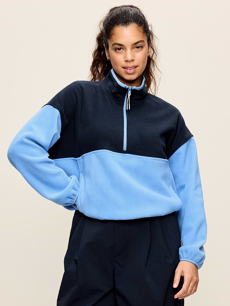 Image number 5 showing, Oversized Half-Zip Cropped Fleece Sweatshirt