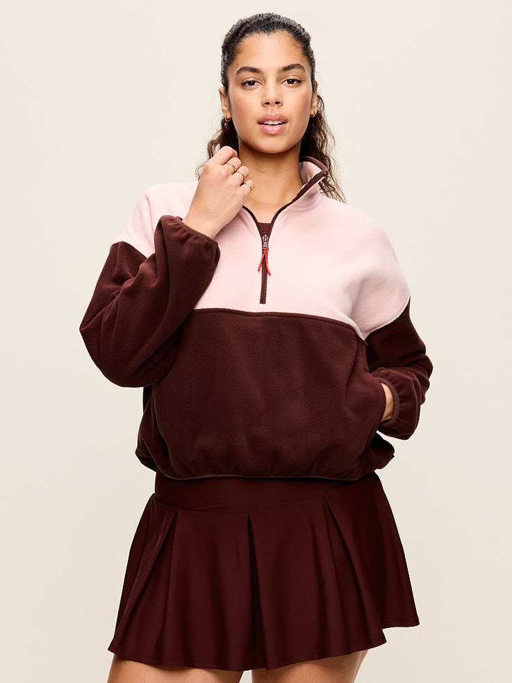 Image number 5 showing, Oversized Half-Zip Cropped Fleece Sweatshirt