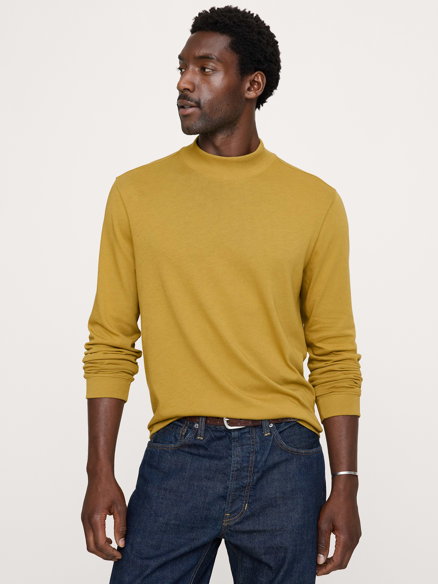 Image number 1 showing, Cotton Jersey Mock-Neck T-Shirt