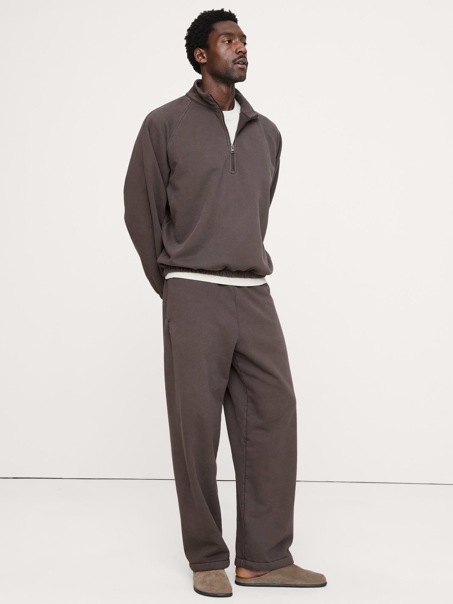 Image 1 of 5, We love French terry for its softness and all-weather weight. Here, our heavyweight sweatpant employs a garment wash (for softness and an already-loved color)., Relaxed fit: Mid-rise. Relaxed fit through hip and thigh with a straight leg., Hidden drawstring waistband and cuffs., Side pockets. Back pocket., Product #906577