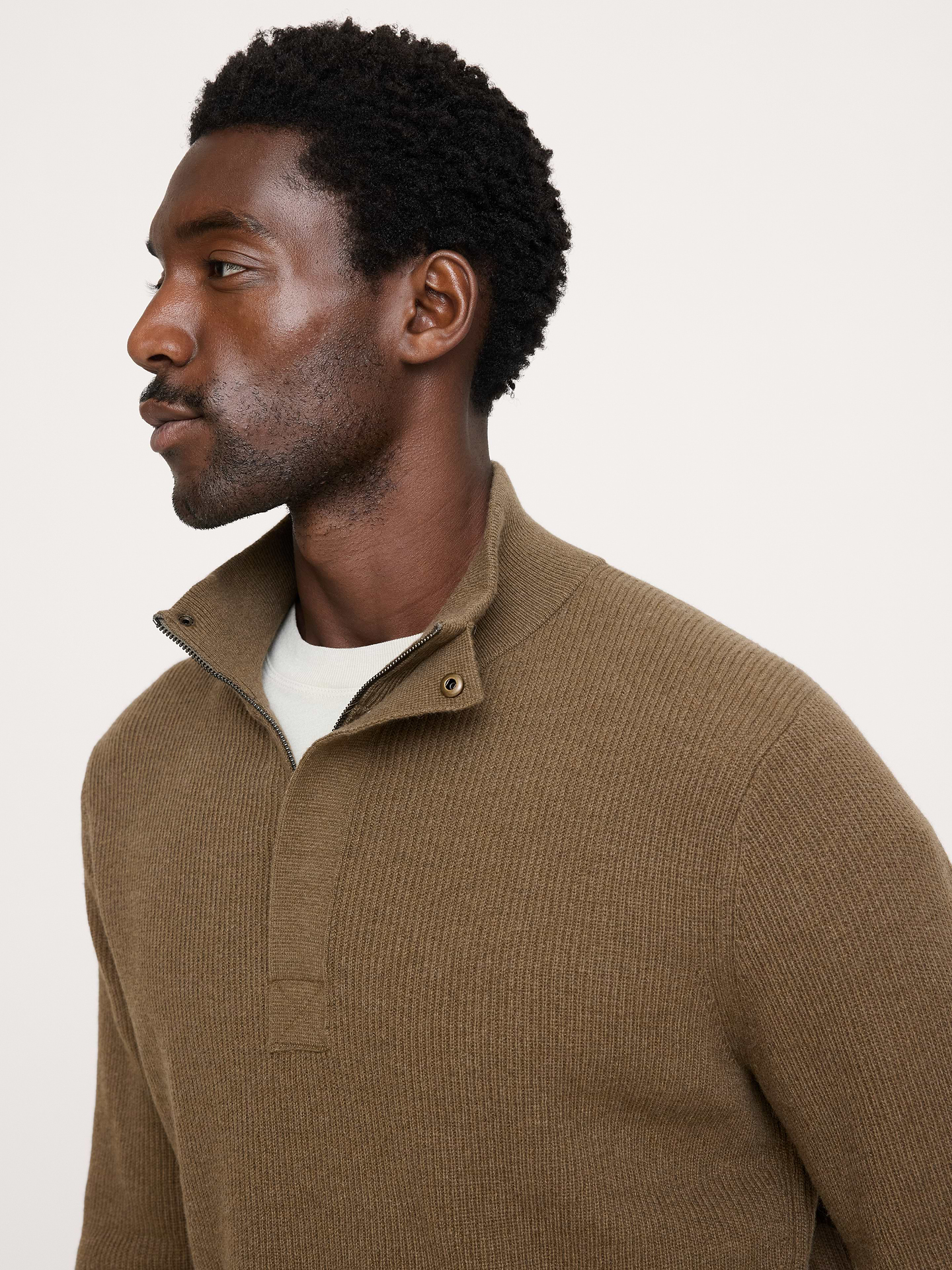 Image 4 of 5, Italian Merino-Blend Quarter-Zip Moto Sweater