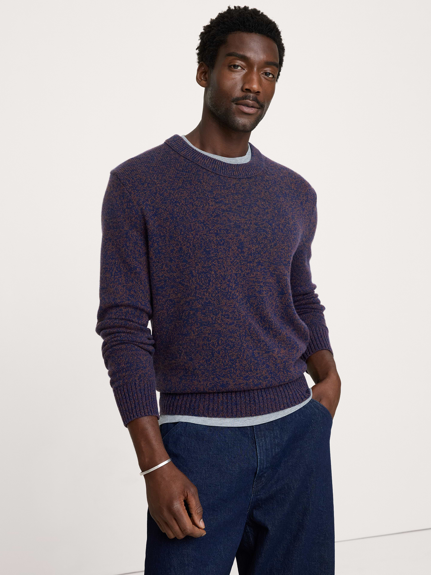 Image number 1 showing, Marled Cotton-Cashmere Crew-Neck Sweater