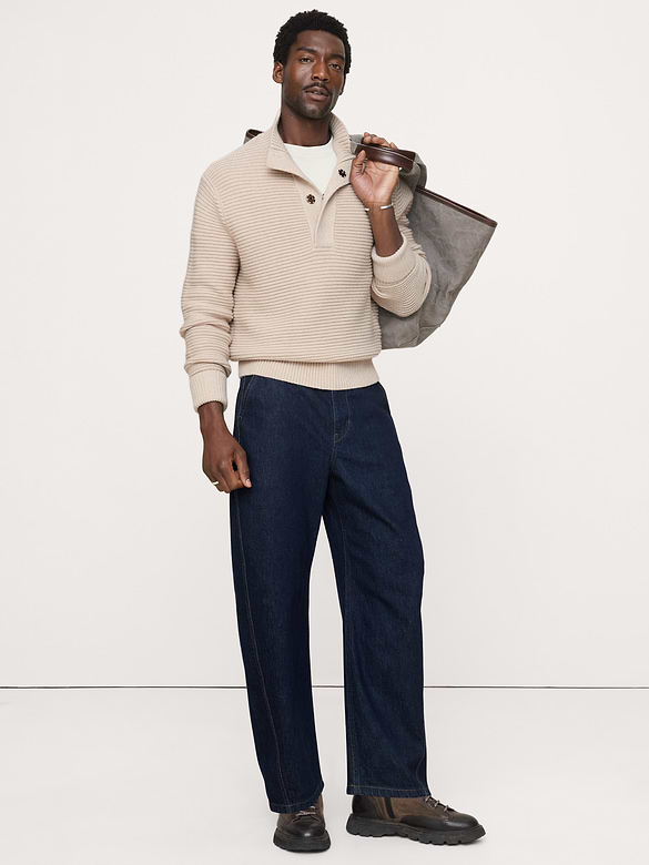 Italian Merino-Blend Mock-Neck Sweater