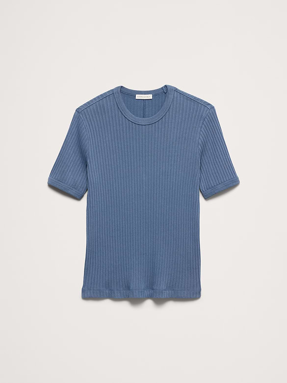 T-shirt ras du cou en coton extensible côtelé