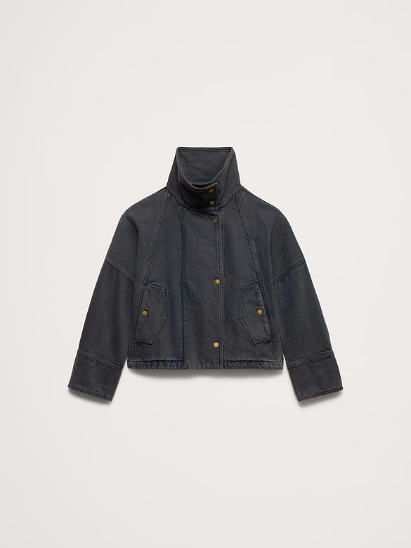 Cropped Denim Trench Coat