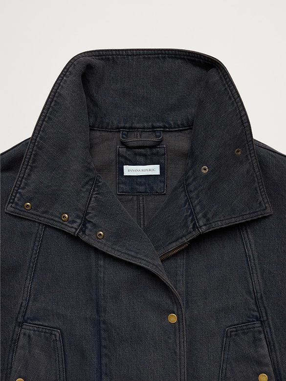 Cropped Denim Trench Coat