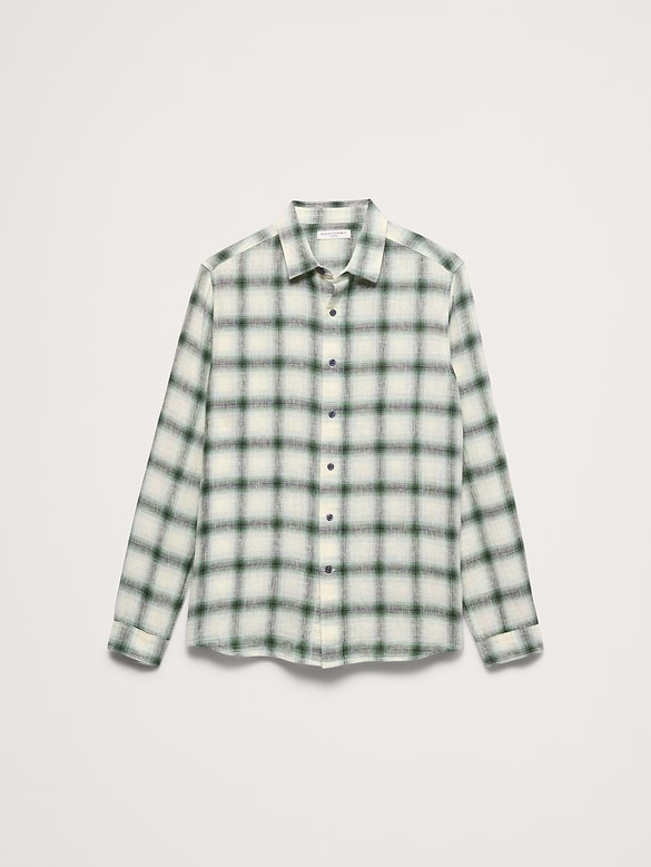 Chemise à coupe standard en lin et coton à carreaux