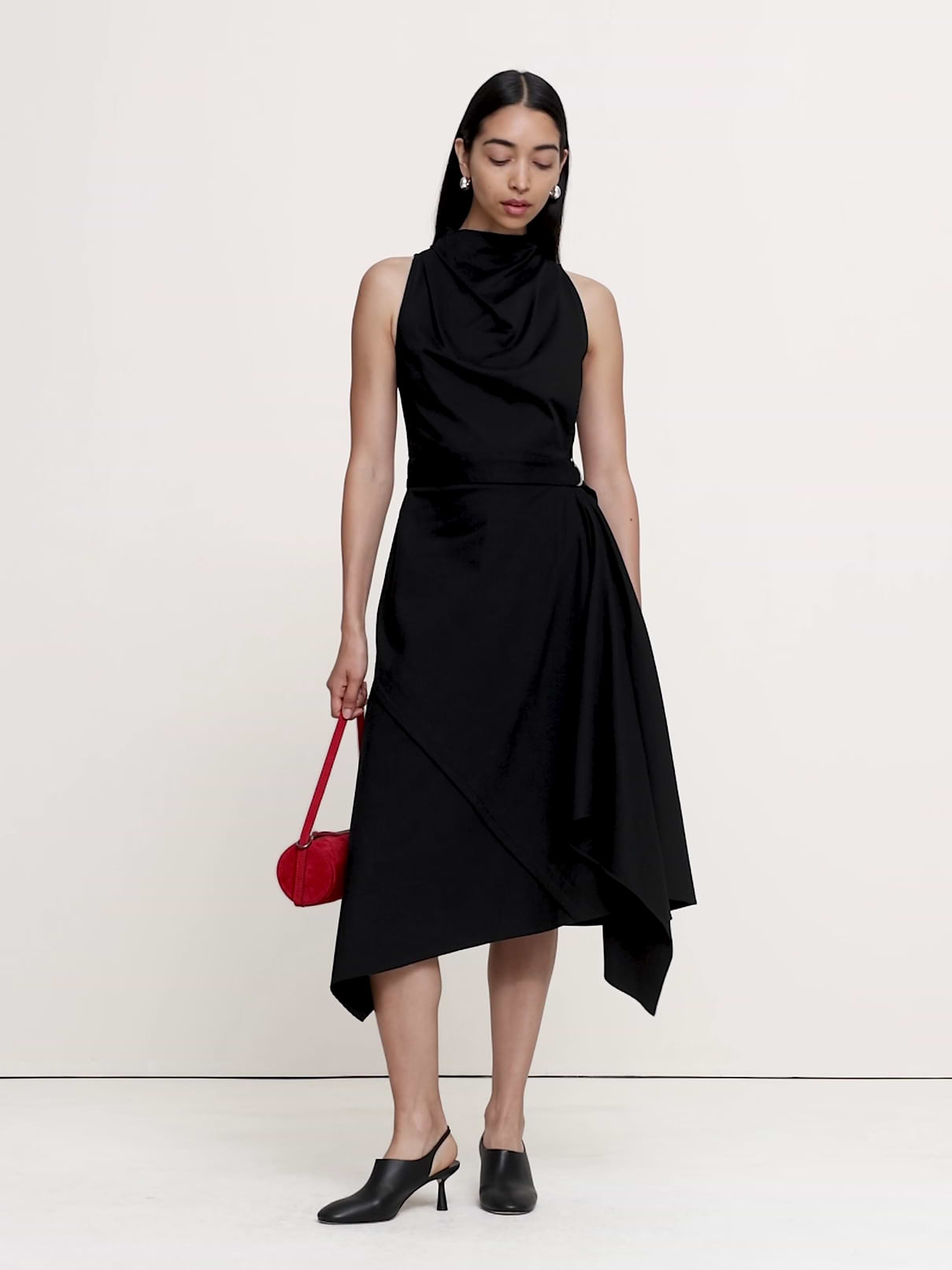 poplin halter midi dress banana republic Women's Stretch-Cotton Cowl-Neck Black Size XS Events Dress