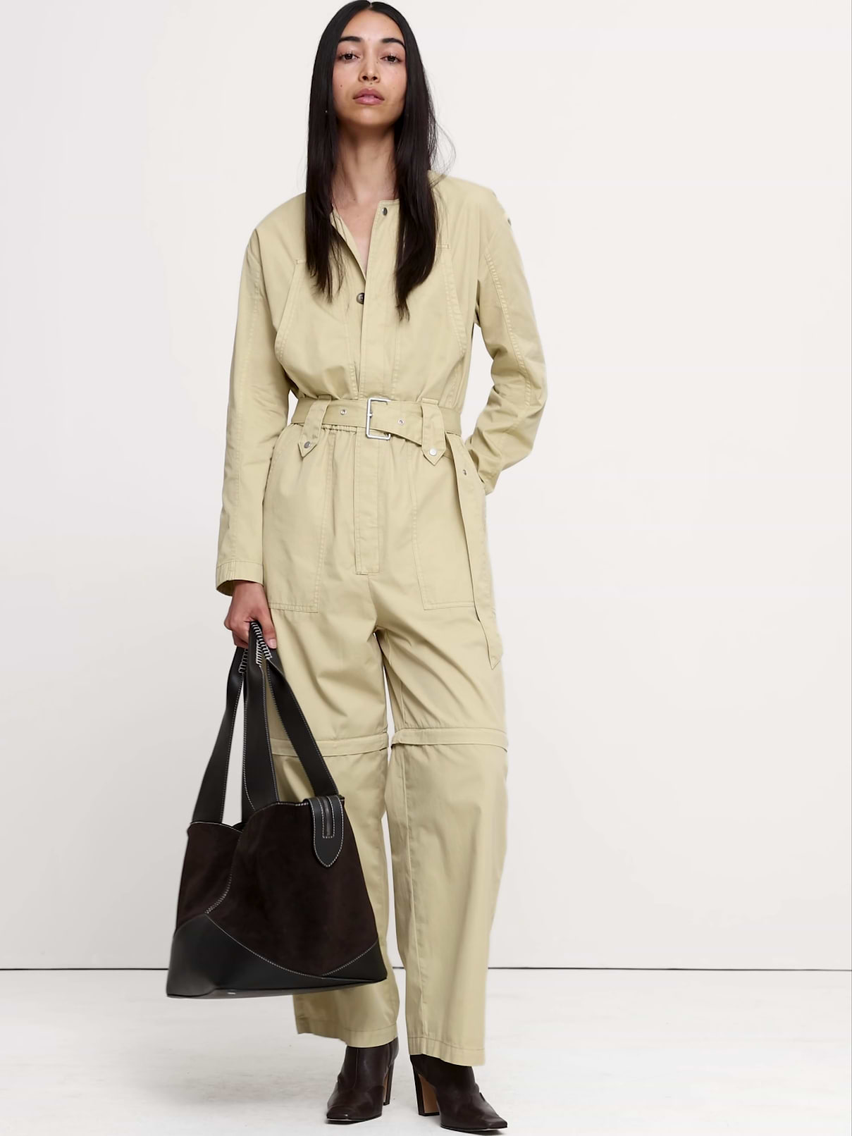 Oversized Cotton Twill Utility Jumpsuit | Banana Republic