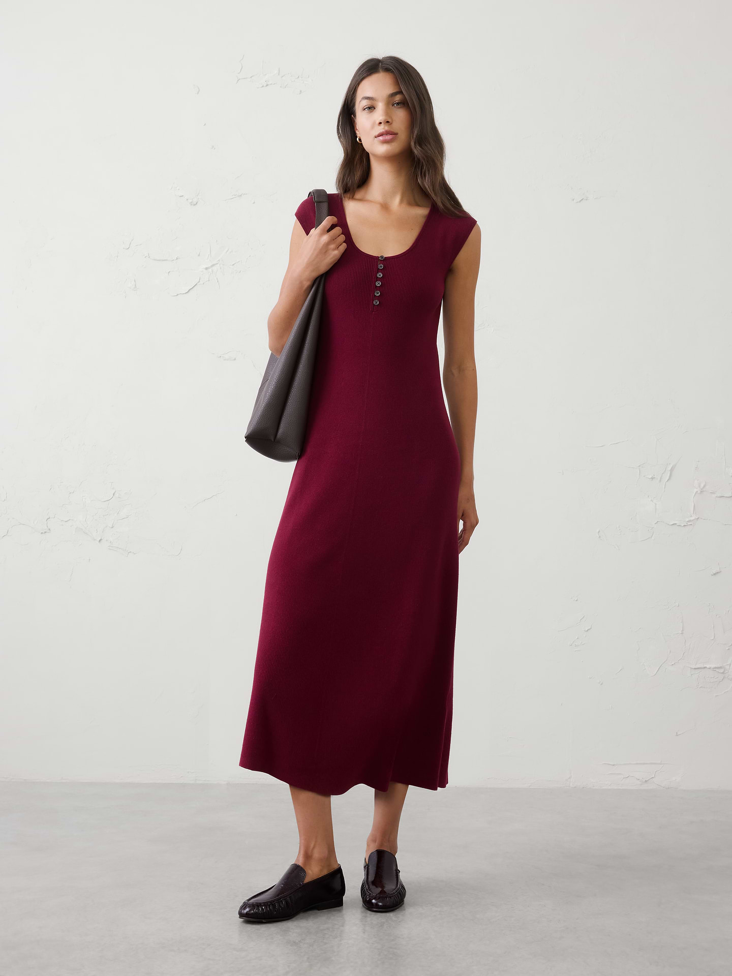 Image number 1 showing, Cotton Ribbed Midi Sweater Dress