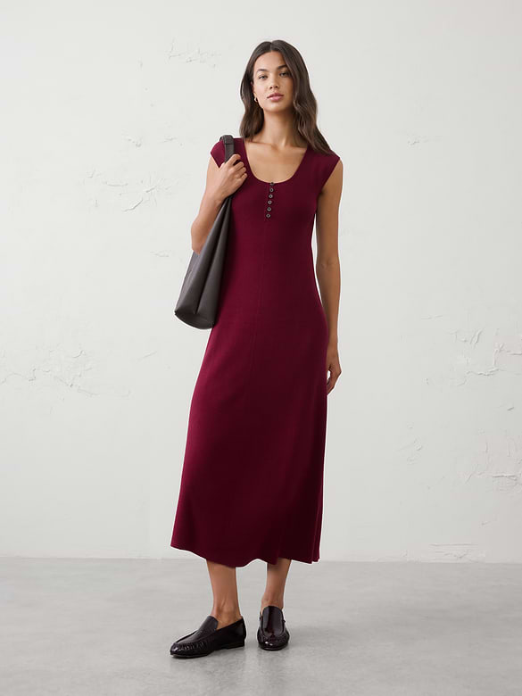 Cotton Ribbed Midi Sweater Dress