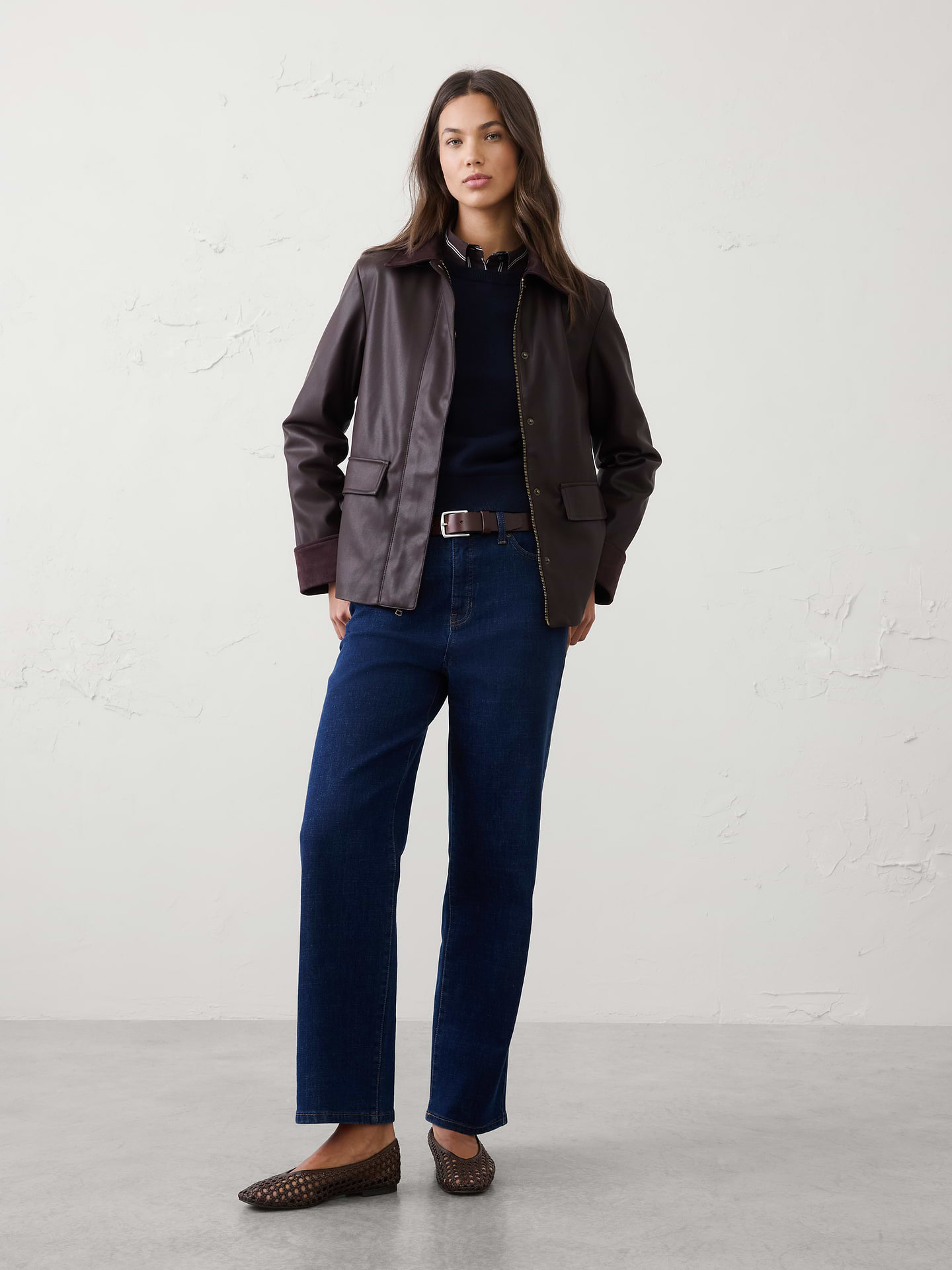 Image number 1 showing, Vegan Leather with Vegan Suede Trim Jacket