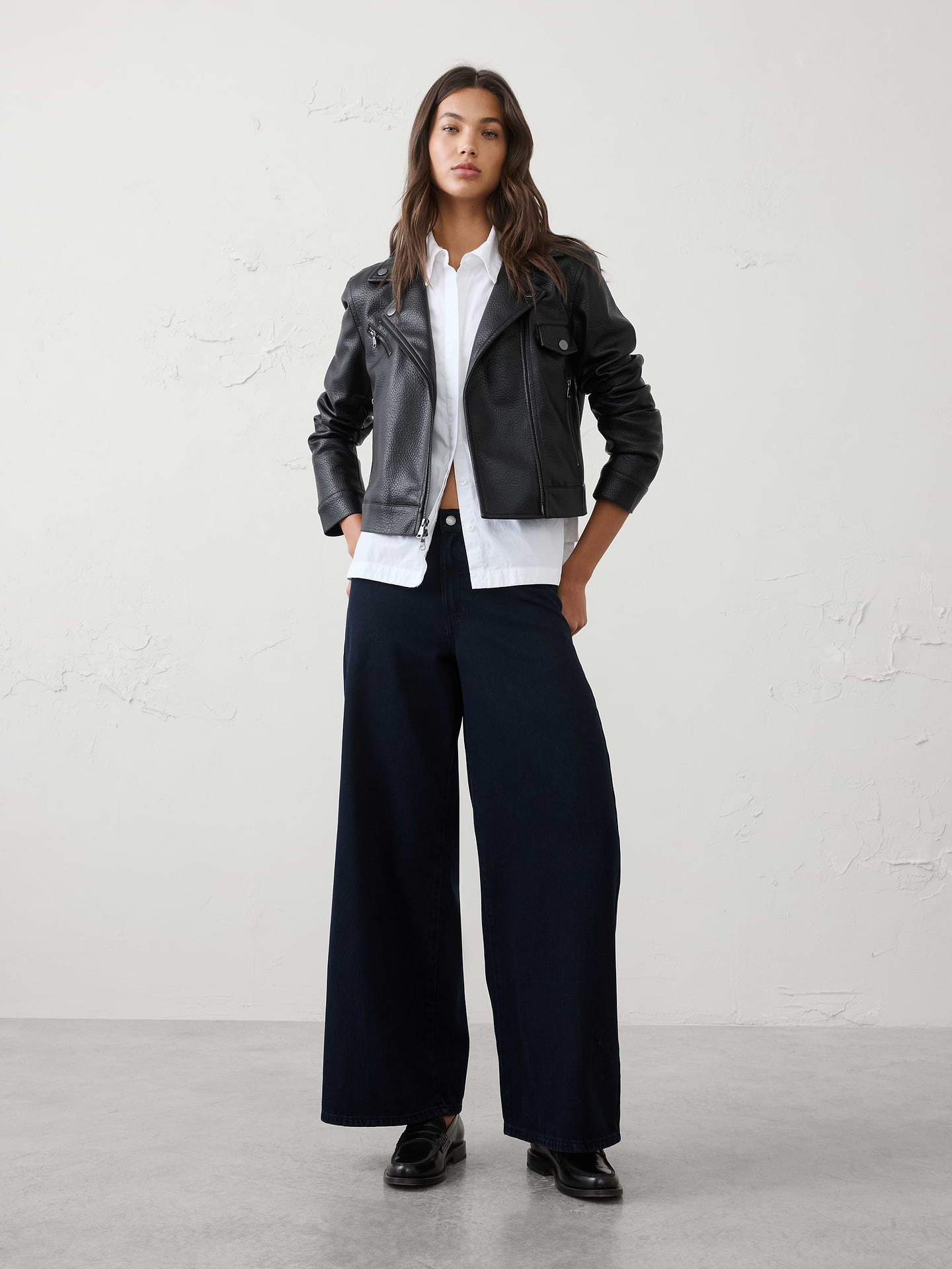 Image number 1 showing, Vegan Leather Cropped Moto Jacket