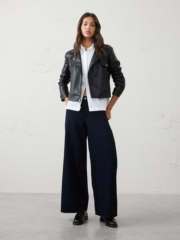 Vegan Leather Cropped Moto Jacket