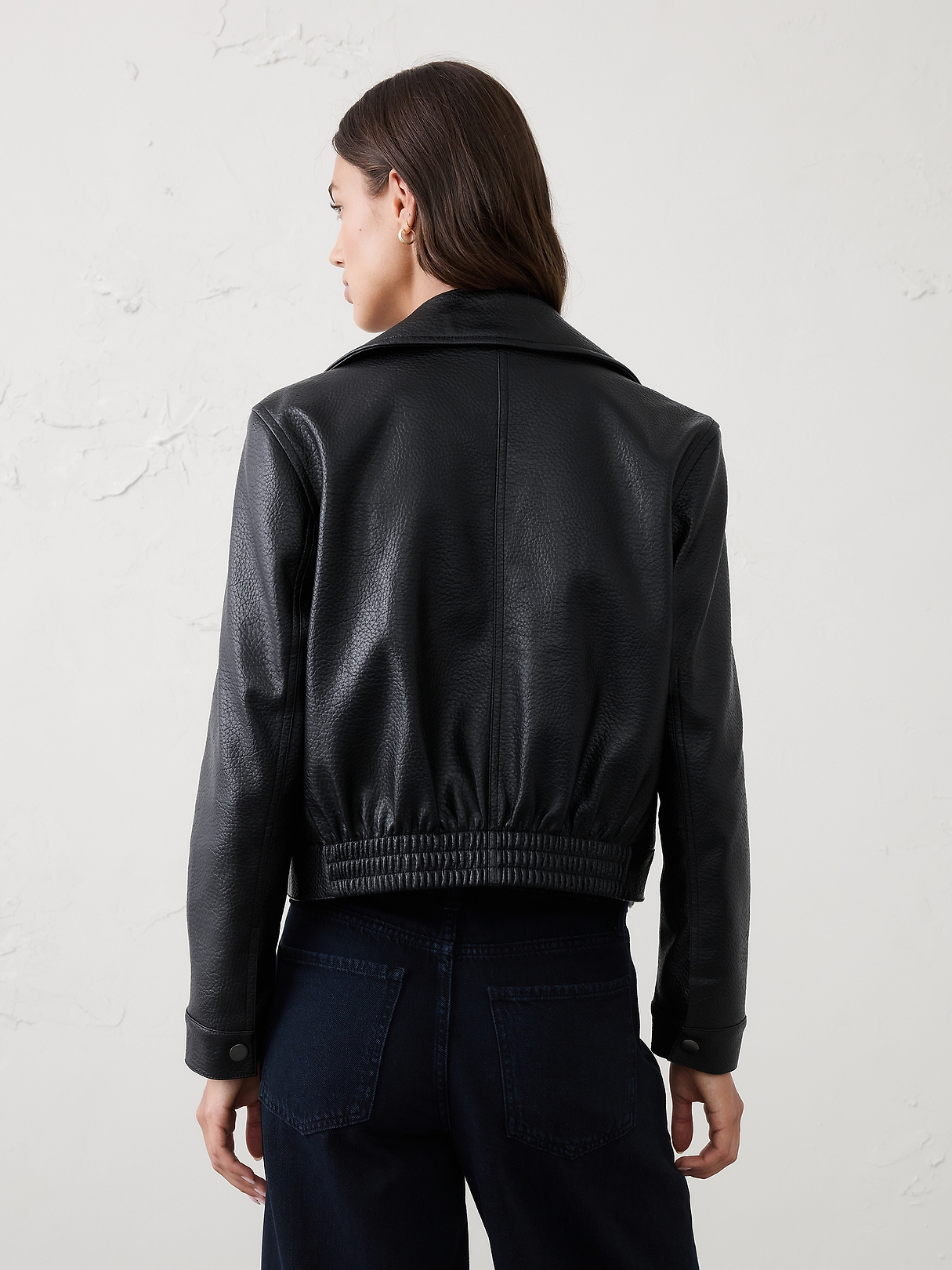 Vegan Leather Cropped Moto Jacket | Banana Republic Factory