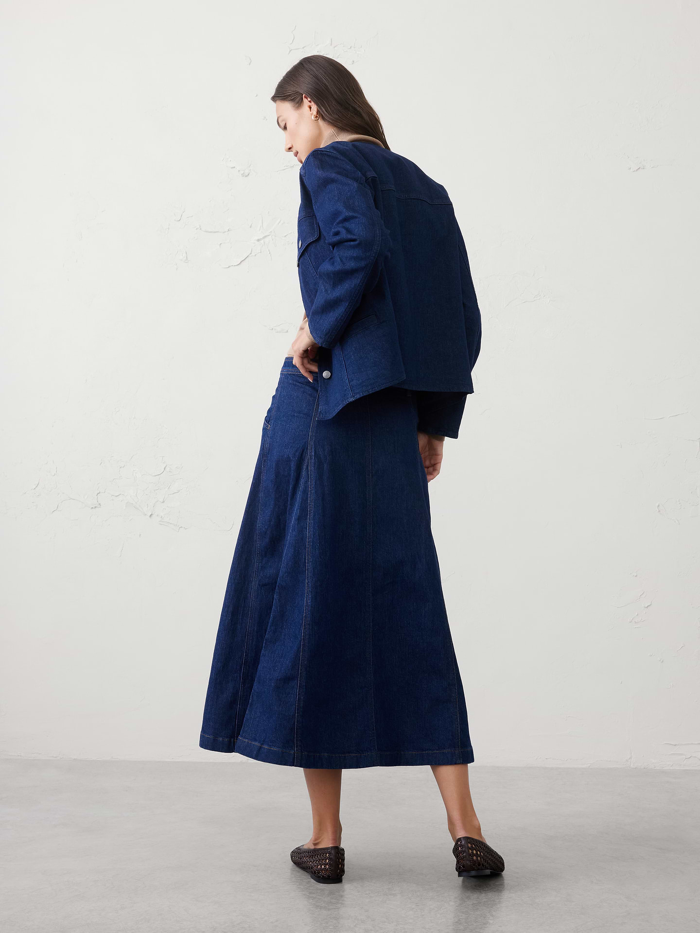 Image number 2 showing, Denim Seamed Paneled Midi Skirt