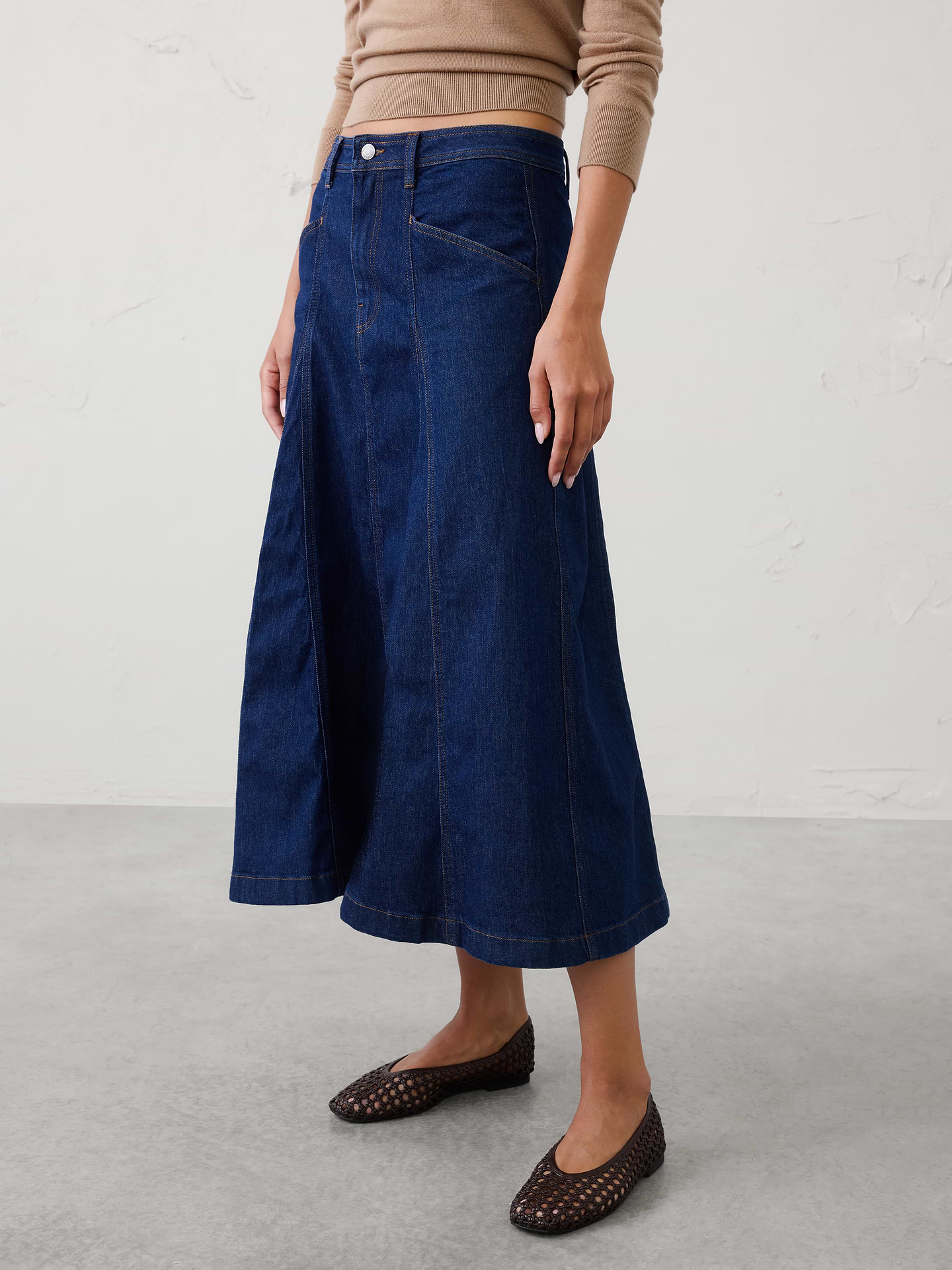 Image number 3 showing, Denim Seamed Paneled Midi Skirt