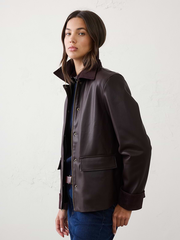 Vegan Leather with Vegan Suede Trim Jacket