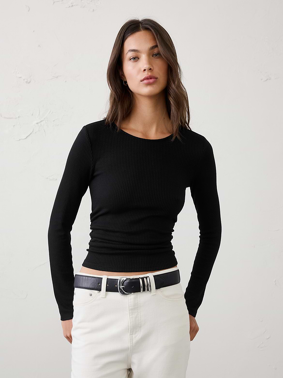 Soft Luxe Ribbed Shirred-Waist Top