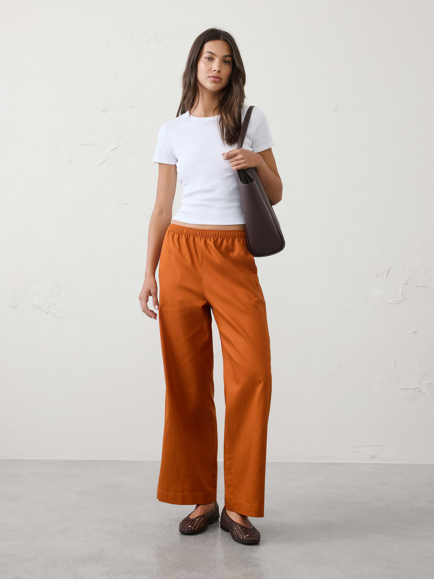 Image number 1 showing, Wide-Leg High-Rise Drapey Twill Pull-On Pant