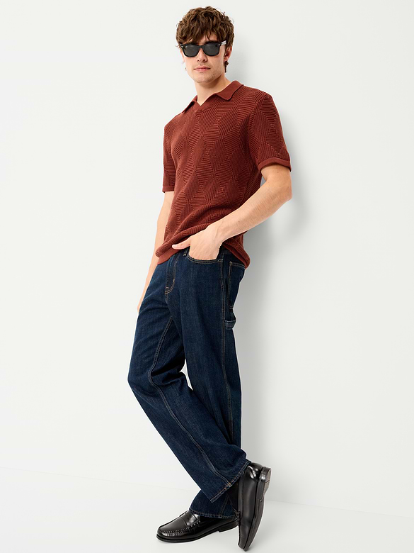Mixed-Stitch Polo Sweater