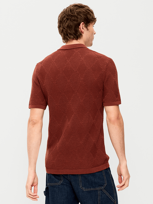 Mixed-Stitch Polo Sweater