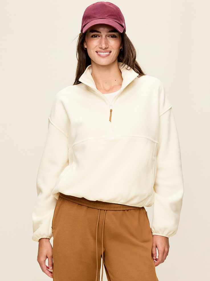 Image number 1 showing, Oversized Half-Zip Cropped Fleece Sweatshirt