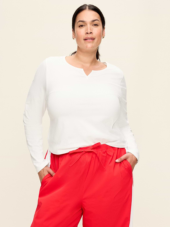 Long-Sleeve Split-Neck Top