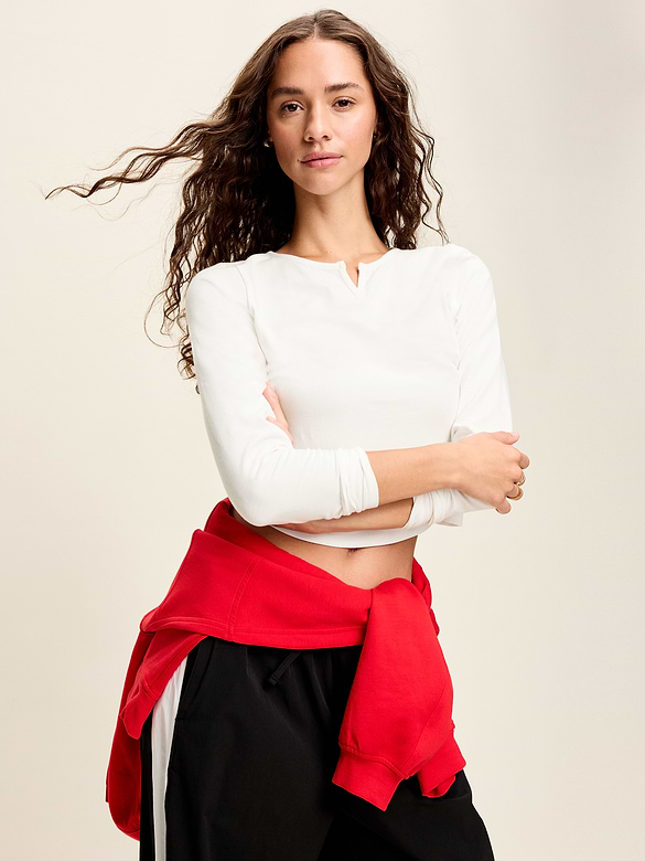Long-Sleeve Split-Neck Top