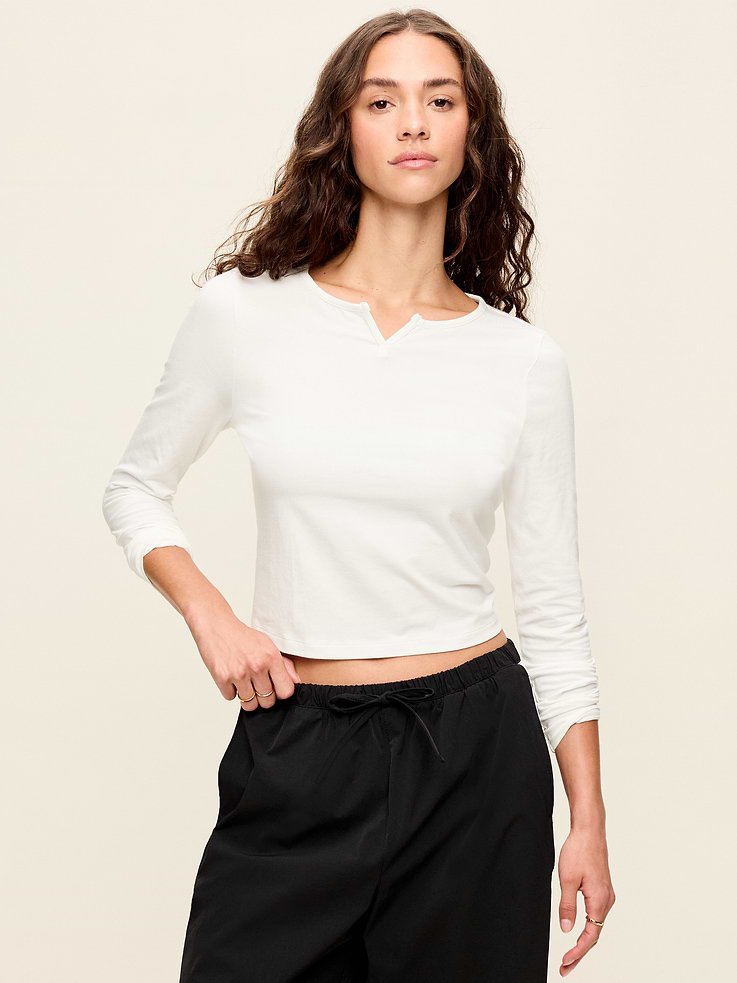 Image number 1 showing, Long-Sleeve Split-Neck Top