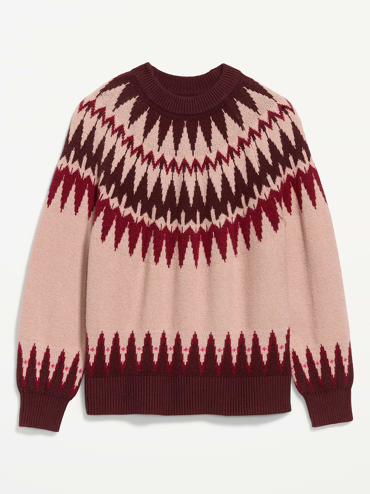 Image 4 of 5, Oversized Crew-Neck Fairisle Sweater