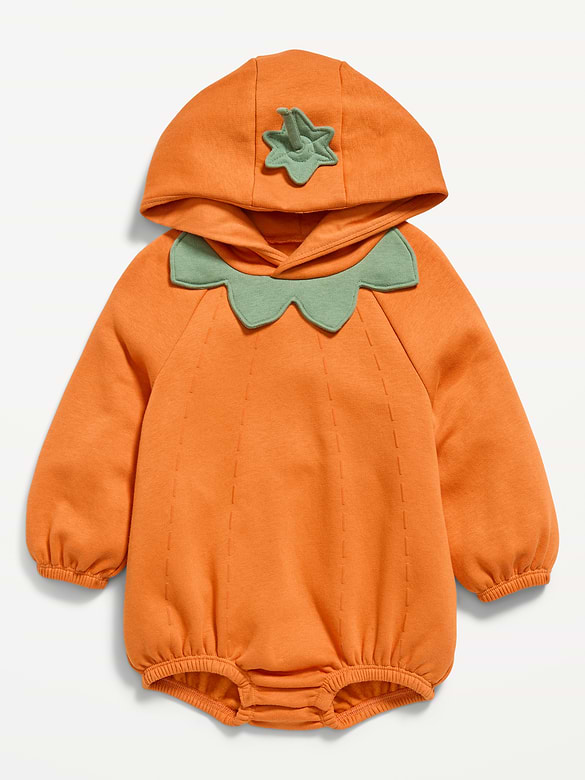 Hooded Pumpkin Critter Fleece One-Piece Romper for Baby
