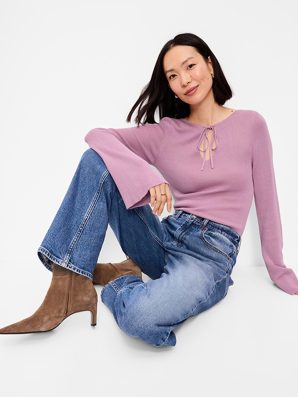 Bell-Sleeve Keyhole Top