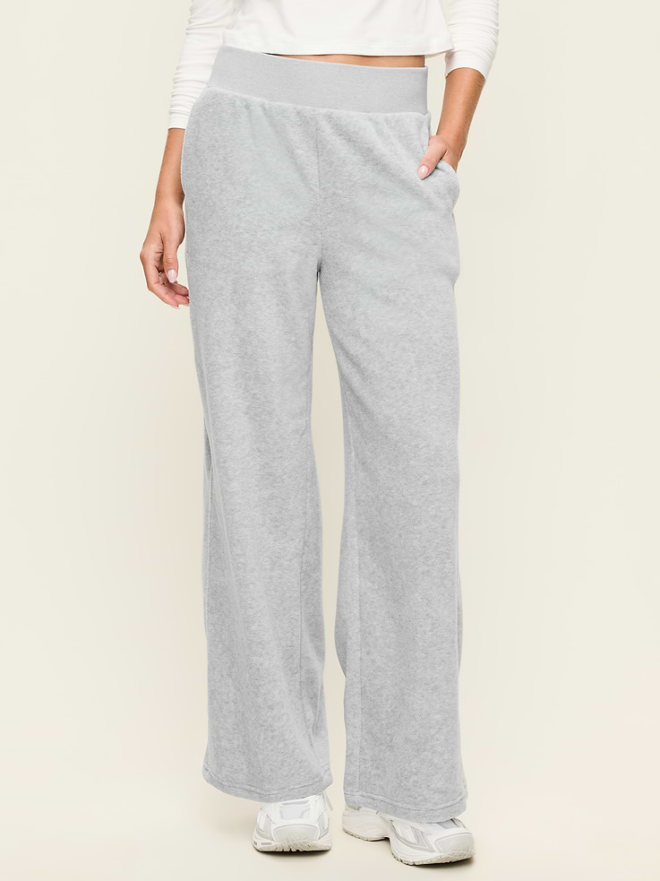 L'image numéro 1 présente Pantalon en micromolleton à jambe ultra-large à taille très haute
