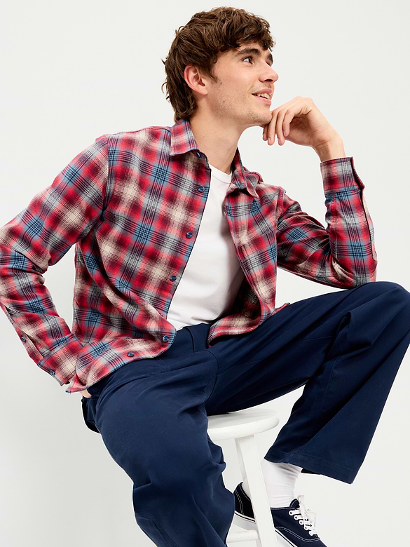 Relaxed Long-Sleeve Plaid Flannel Pocket Shirt