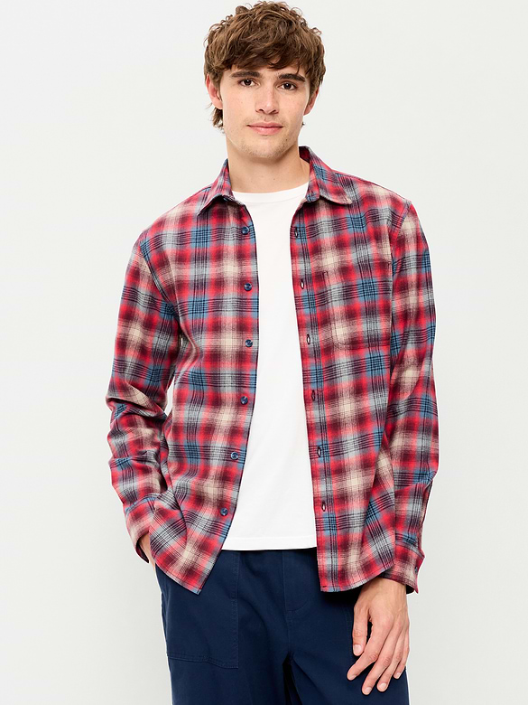 Relaxed Long-Sleeve Plaid Flannel Pocket Shirt