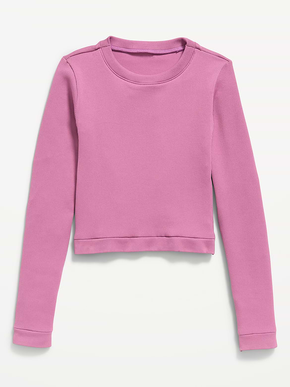 Fitted Long-Sleeve Seamless Ribbed Performance Top for Girls