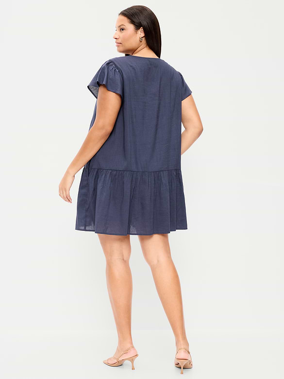 Flutter-Sleeve Mini Swing Dress