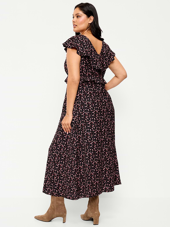 Flutter-Sleeve Crepe Maxi Dress