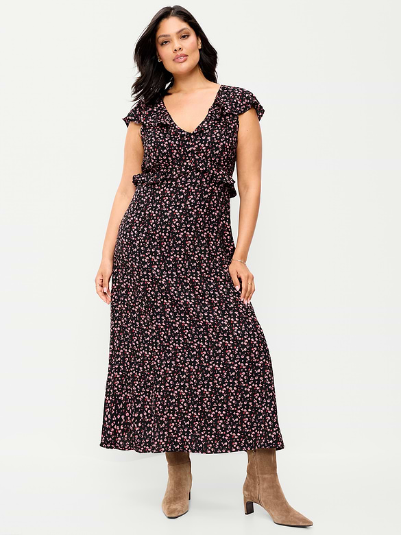 Flutter-Sleeve Crepe Maxi Dress